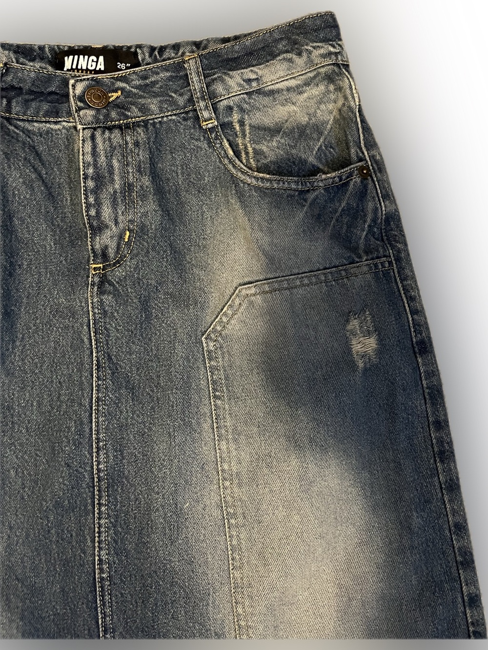 Minga London Washed Denim Grunge Utility Skirt size 26 - Picture 5 of 15